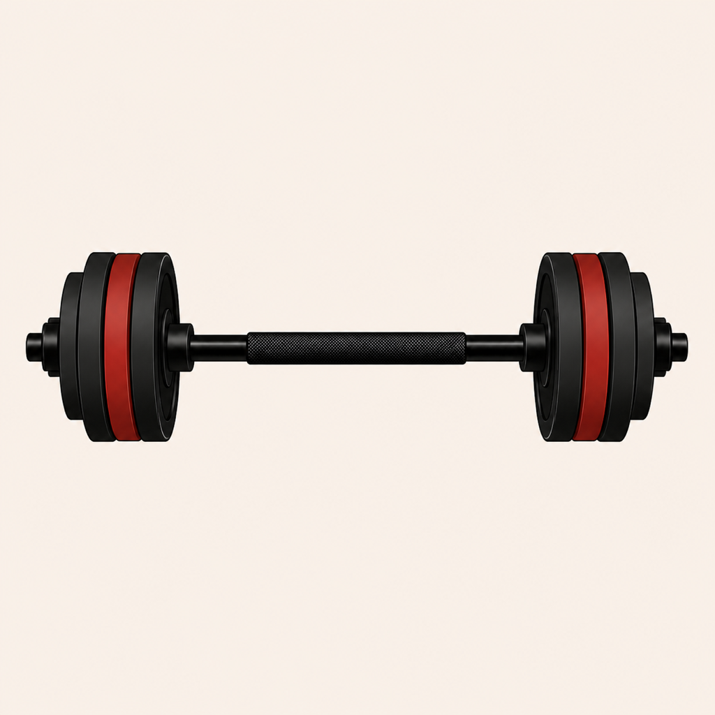 Black barbell with oxide red weight plates